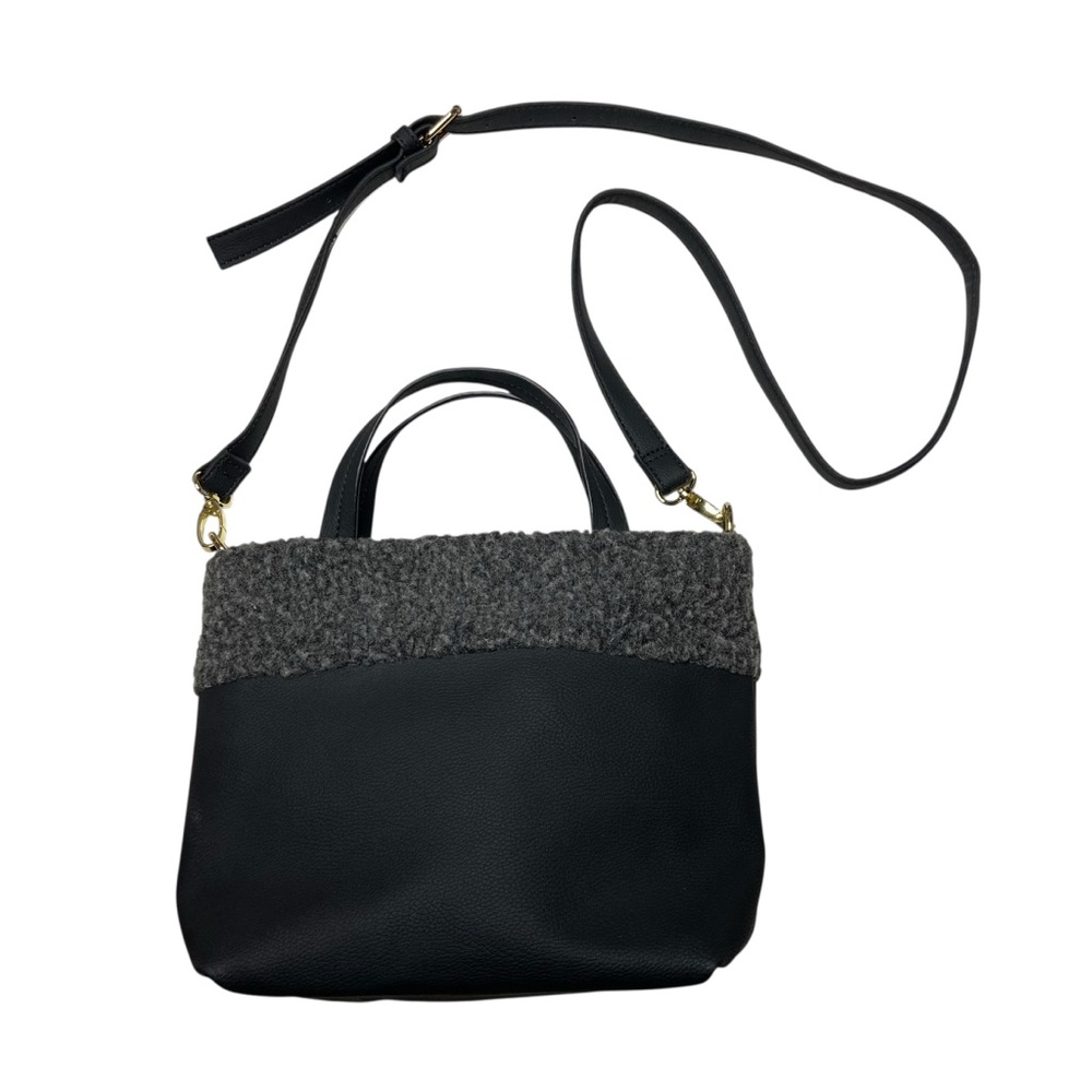 NANETTE LEPORE Black Handbag Crossbody with Handles Fleece Trim